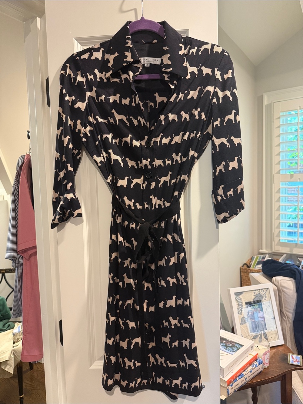 Trina Turk Black & Cream Dog Print Shirt Dress
